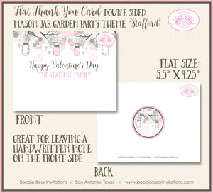 Pink Mason Jars Valentine's Day Thank You Card Party Spring Picnic Garden Birds Silver Grey Boogie Bear Invitations Stafford Theme Printed
