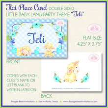 Load image into Gallery viewer, Blue Little Lamb Baby Shower Favor Card Appetizer Food Place Sign Label Boy Farm Animals Sheep Boogie Bear Invitations Teli Theme Printed