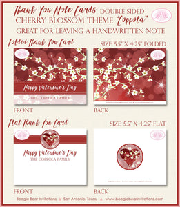 Cherry Blossom Valentine's Day Thank You Card Party Red Flower Garden Outdoor Picnic Spring Boogie Bear Invitations Coppola Theme Printed
