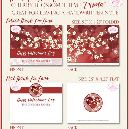 Cherry Blossom Valentine's Day Thank You Card Party Red Flower Garden Outdoor Picnic Spring Boogie Bear Invitations Coppola Theme Printed