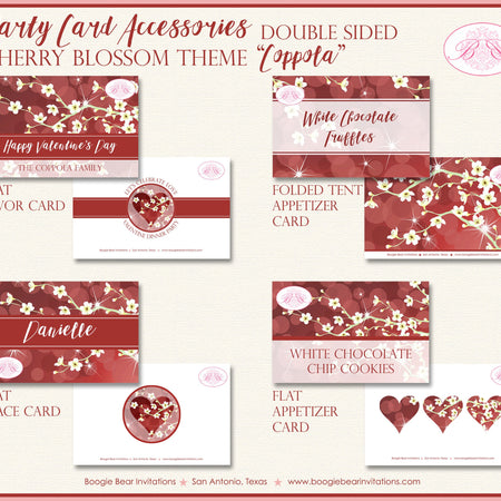 Cherry Blossom Party Favor Card Tent Appetizer Place Food Label Valentines Day Red Heart Flower Garden Boogie Bear Invitations Coppola Theme