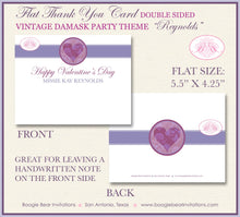Load image into Gallery viewer, Vintage Damask Valentine&#39;s Thank You Card Party Day Purple Singles Love Heart Elegant Formal Boogie Bear Invitations Reynolds Theme Printed