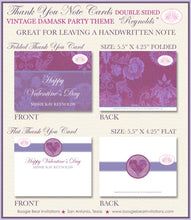Load image into Gallery viewer, Vintage Damask Valentine&#39;s Thank You Card Party Day Purple Singles Love Heart Elegant Formal Boogie Bear Invitations Reynolds Theme Printed