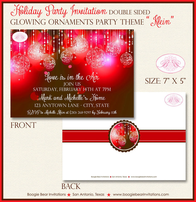 Red Glowing Ornaments Party Invitation Valentine's Day Brown Chocolate Lover Boogie Bear Invitations Klein Theme Paperless Printable Printed
