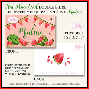 Red Watermelon Birthday Party Favor Card Appetizer Food Place Sign Label Girl Boy One In a Melon Green Boogie Bear Invitations Marlene Theme