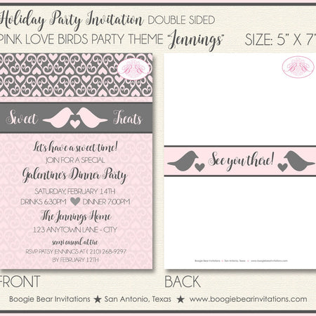 Pink Love Birds Valentine's Party Invitation Day Galentine's Dinner Sweet Boogie Bear Invitations Jennings Theme Paperless Printable Printed