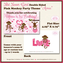Load image into Gallery viewer, Pink Monkey Birthday Party Favor Card Appetizer Food Place Sign Label Love Valentine&#39;s Day Girl Heart Boogie Bear Invitations Aimee Theme