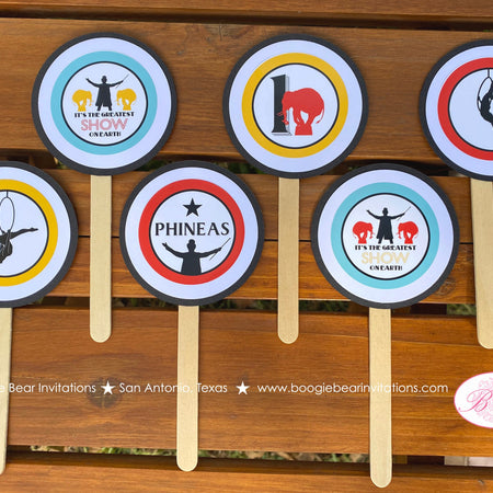 Circus Showman Party Cupcake Toppers Birthday Animals Boy Girl Greatest Show on Earth Big Top Trapeze Boogie Bear Invitations Phineas Theme