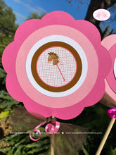 Load image into Gallery viewer, Pink Cowgirl Birthday Party Centerpiece Set Circle Horse Pony Girl Hat Boots Country Rodeo Hoedown Farm Boogie Bear Invitations Olivia Theme