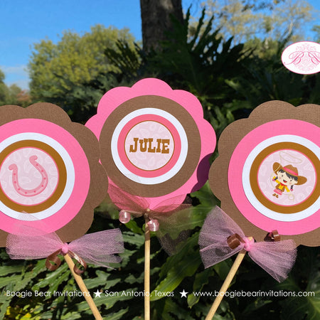 Pink Cowgirl Birthday Party Centerpiece Set Circle Horse Pony Girl Hat Boots Country Rodeo Hoedown Farm Boogie Bear Invitations Julie Theme