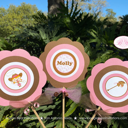 Pink Cowgirl Birthday Party Centerpiece Set Circle Horse Sheriff Girl Hat Boots Country Hoedown Farm Boogie Bear Invitations Molly Theme