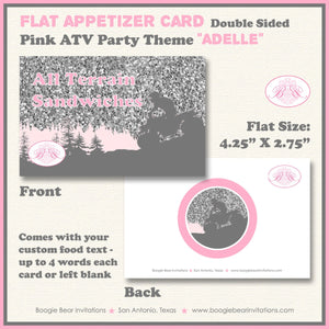 Pink ATV Baby Shower Party Favor Card Tent Appetizer Place Girl Grey Silver Glitter Stripe Quad Racing Boogie Bear Invitations Adelle Theme