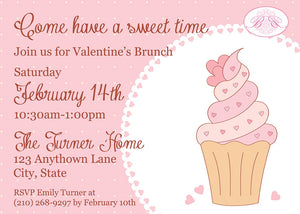 Pink Cupcake Valentine's Party Invitation Day Heart Sweet Love Dessert Cake Boogie Bear Invitations Turner Theme Paperless Printable Printed