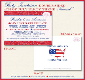 Fireworks 4th of July Party Invitation Red White Blue Independence Day Boogie Bear Invitations Hancock Theme Paperless Printable Printed