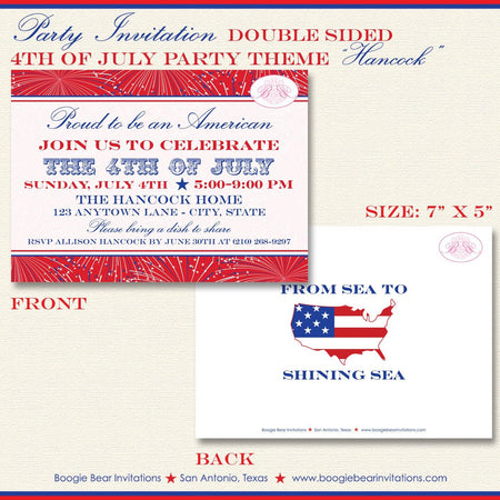 Fireworks 4th of July Party Invitation Red White Blue Independence Day Boogie Bear Invitations Hancock Theme Paperless Printable Printed