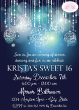 Load image into Gallery viewer, Blue Glowing Ornament Party Invitation Sweet 16 Birthday Formal Elegant Boogie Bear Invitations Krista Theme Paperless Printable Printed