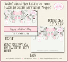 Load image into Gallery viewer, Pink Mason Jars Valentine&#39;s Day Thank You Card Party Spring Picnic Garden Birds Silver Grey Boogie Bear Invitations Stafford Theme Printed
