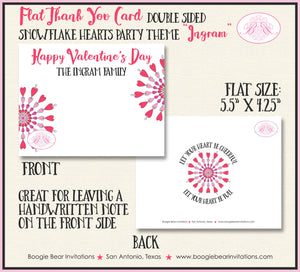 Snowflake Hearts Valentine's Day Thank You Card Party Red Pink Love Radial Snow Flake Flurry Boogie Bear Invitations Ingram Theme Printed