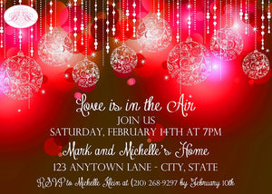 Red Glowing Ornaments Party Invitation Valentine's Day Brown Chocolate Lover Boogie Bear Invitations Klein Theme Paperless Printable Printed