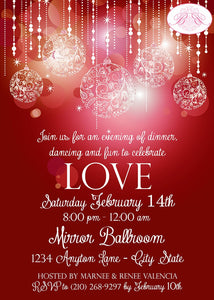 Red Glowing Ornaments Party Invitation Valentine's Day Love Star Lights Boogie Bear Invitations Valencia Theme Paperless Printable Printed