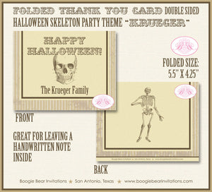Halloween Skeleton Party Thank You Card Note Haunted Anitque Vintage Old Skull Costume Scary Boogie Bear Invitations Krueger Theme Printed
