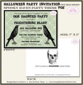 Spooky Raven Halloween Party Invitation Haunted House Skull Black Bird Crow Boogie Bear Invitations Poe Theme Paperless Printable Printed