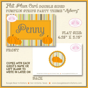 Halloween Pumpkin Party Favor Card Tent Appetizer Place Food Tag Fall Harvest Patch Rustic Farm Stripe Boogie Bear Invitations Maberry Theme