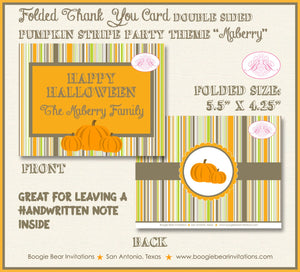 Halloween Pumpkin Party Thank You Card Note Fall Harvest Patch Rustic Farm Stripe Orange Ranch Boogie Bear Invitations Maberry Theme Printed