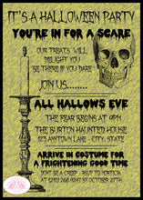Load image into Gallery viewer, Haunted House Party Invitation Halloween All Hallows Eve Black Yellow Scary Boogie Bear Invitations Burton Theme Paperless Printable Printed