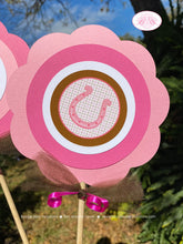 Load image into Gallery viewer, Pink Cowgirl Birthday Party Centerpiece Set Circle Horse Pony Girl Hat Boots Country Rodeo Hoedown Farm Boogie Bear Invitations Olivia Theme