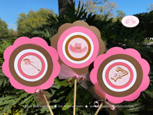 Load image into Gallery viewer, Pink Cowgirl Birthday Party Centerpiece Set Circle Horse Pony Girl Hat Boots Country Rodeo Hoedown Farm Boogie Bear Invitations Julie Theme