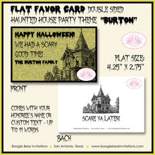 Load image into Gallery viewer, Haunted House Party Favor Card Tent Appetizer Place Food Tag Halloween Scary Skull Black Yellow Boogie Bear Invitations Burton Theme Printed