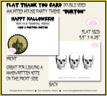 Load image into Gallery viewer, Haunted House Party Thank You Card Note Gift Halloween All Hallows Eve Black Yellow Scary Skull Boogie Bear Invitations Burton Theme Printed