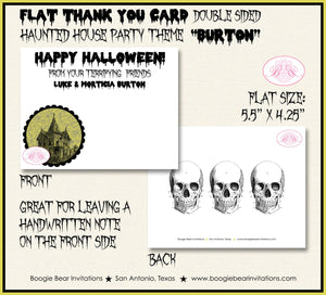 Haunted House Party Thank You Card Note Gift Halloween All Hallows Eve Black Yellow Scary Skull Boogie Bear Invitations Burton Theme Printed