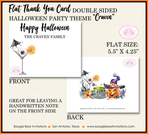 Halloween Witch Party Thank You Card Note Gift Pumpkin Cocktail Spiderweb Orange Black Cauldron Boogie Bear Invitations Craven Theme Printed