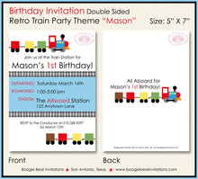 Load image into Gallery viewer, Train Birthday Party Invitation Blocks Choo Choo Boy Girl Railroad Tracks Boogie Bear Invitations Mason Theme Paperless Printable Printed