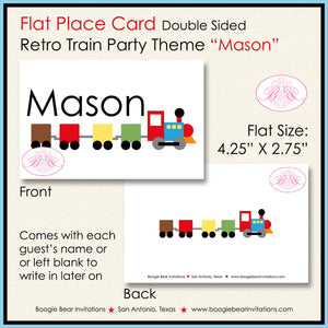 Retro Train Birthday Party Card Favor Tent Place Food Appetizer Sign Tag Girl Boy Choo Railroad Tracks Boogie Bear Invitations Mason Theme