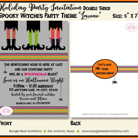 Halloween Witches Party Invitation Witch Costume Spooky Spider Orange Black Boogie Bear Invitations Laveau Theme Paperless Printable Printed