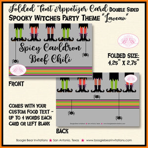 Halloween Witches Party Favor Card Tent Place Food Folded Appetizer Tag Sign Spooky Black Spider Witch Boogie Bear Invitations Laveau Theme