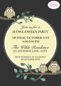 Halloween Owls Party Invitation Fall Spooky Full Moon Autumn Tree Outdoor Boogie Bear Invitations Wilde Theme Paperless Printable Printed