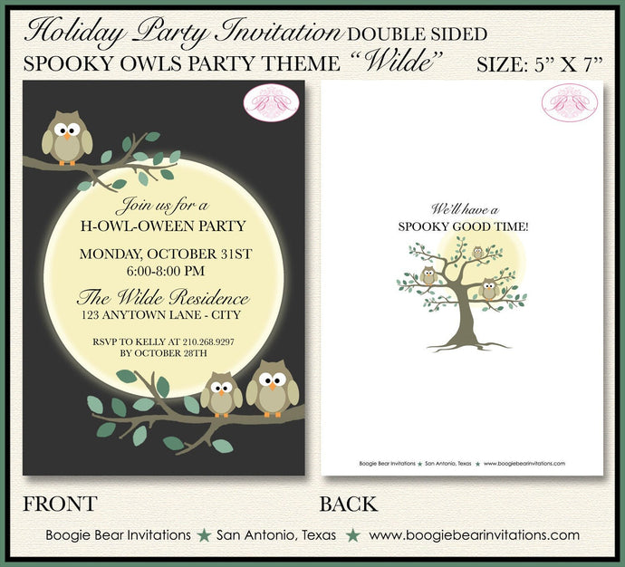 Halloween Owls Party Invitation Fall Spooky Full Moon Autumn Tree Outdoor Boogie Bear Invitations Wilde Theme Paperless Printable Printed