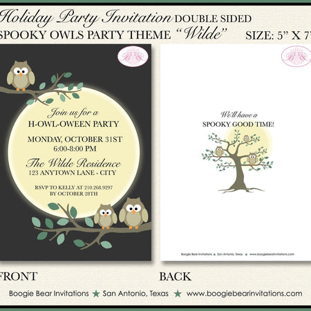 Halloween Owls Party Invitation Fall Spooky Full Moon Autumn Tree Outdoor Boogie Bear Invitations Wilde Theme Paperless Printable Printed