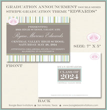 Load image into Gallery viewer, Stripe Graduation Announcement Modern High School College 2022 2023 2024 2025 Boogie Bear Invitations Edwards Paperless Printable Printed