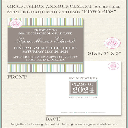Stripe Graduation Announcement Modern High School College 2022 2023 2024 2025 Boogie Bear Invitations Edwards Paperless Printable Printed