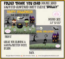 Load image into Gallery viewer, Haunted Graveyard Party Thank You Card Note Gift Halloween Cemetery House Bat Spider Black Cat Boogie Bear Invitations Shelley Theme Printed