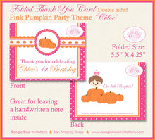 Load image into Gallery viewer, Pink Pumpkin Party Thank You Card Birthday Girl Fall Autumn Harvest Orange Rustic Farm Barn 1st Boogie Bear Invitations Chloe Theme Printed