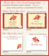 Load image into Gallery viewer, Harvest Stripes Thanksgiving Thank You Cards Flat Folded Note Dinner Autumn Leaf Fall Red 1st Boogie Bear Invitations Trevino Theme Printed