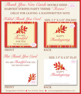 Harvest Stripes Thanksgiving Thank You Cards Flat Folded Note Dinner Autumn Leaf Fall Red 1st Boogie Bear Invitations Trevino Theme Printed