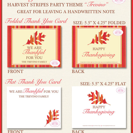 Harvest Stripes Thanksgiving Thank You Cards Flat Folded Note Dinner Autumn Leaf Fall Red 1st Boogie Bear Invitations Trevino Theme Printed