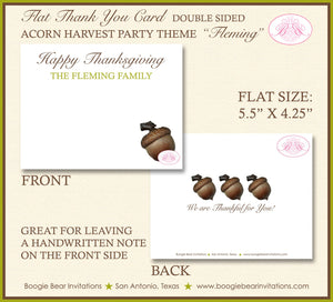 Acorn Thanksgiving Party Thank You Cards Flat Folded Autumn Fall Harvest Green Brown Birthday Boogie Bear Invitations Fleming Theme Printed